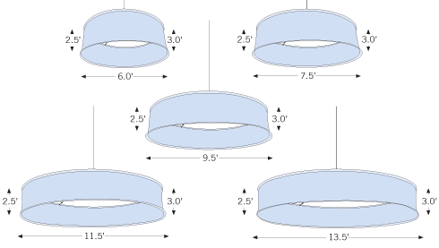 Sketch of Hanging Circle sizes with dimension information