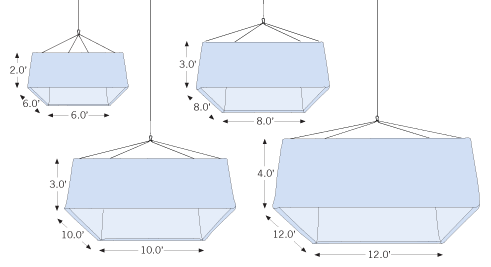 Hanging Square sketch of standard sizes with dimensions