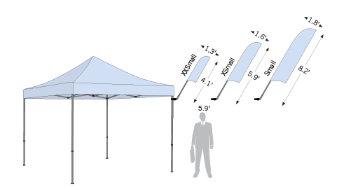 Size options for Advertising Tent Bowflag<sup>®</sup> Flying shapes