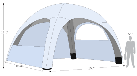 Air Tent 16ft x 16ft Sketch with dimensions