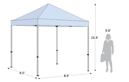 Advertising Tent Compact 8.5x8.5 sketch with dimensions