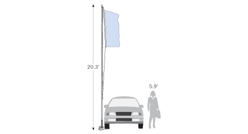 For short-term use at car shoes or car dealership events the Flagpole Basic can be paired with a car base